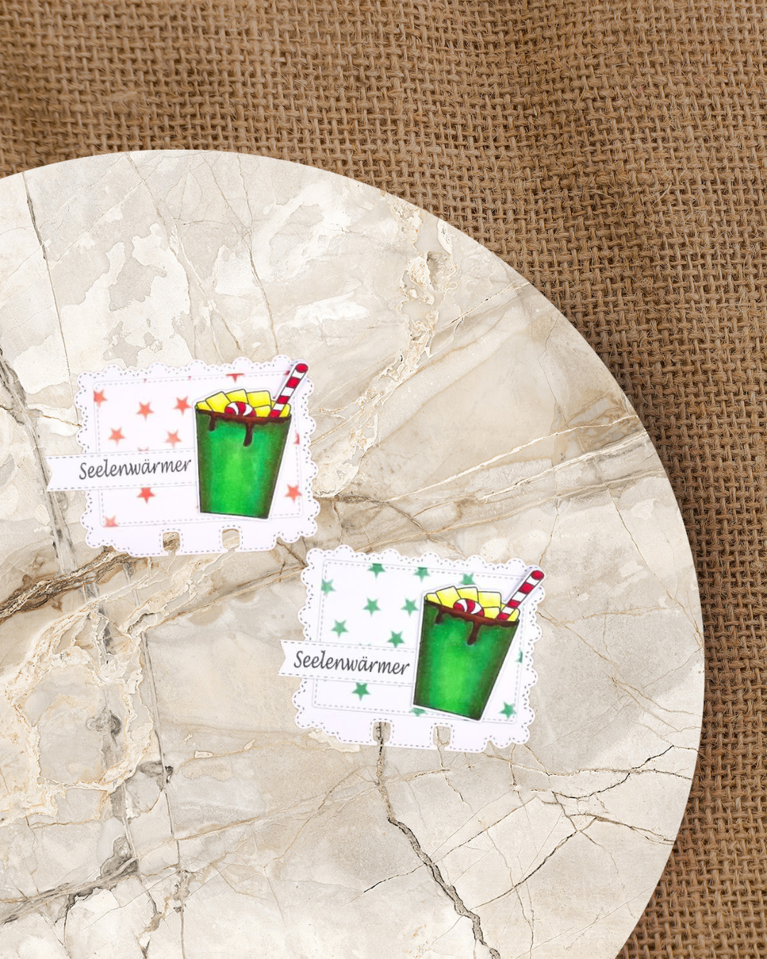 Karte mit heißer Schoki Tasse, Text Sellenwärmer