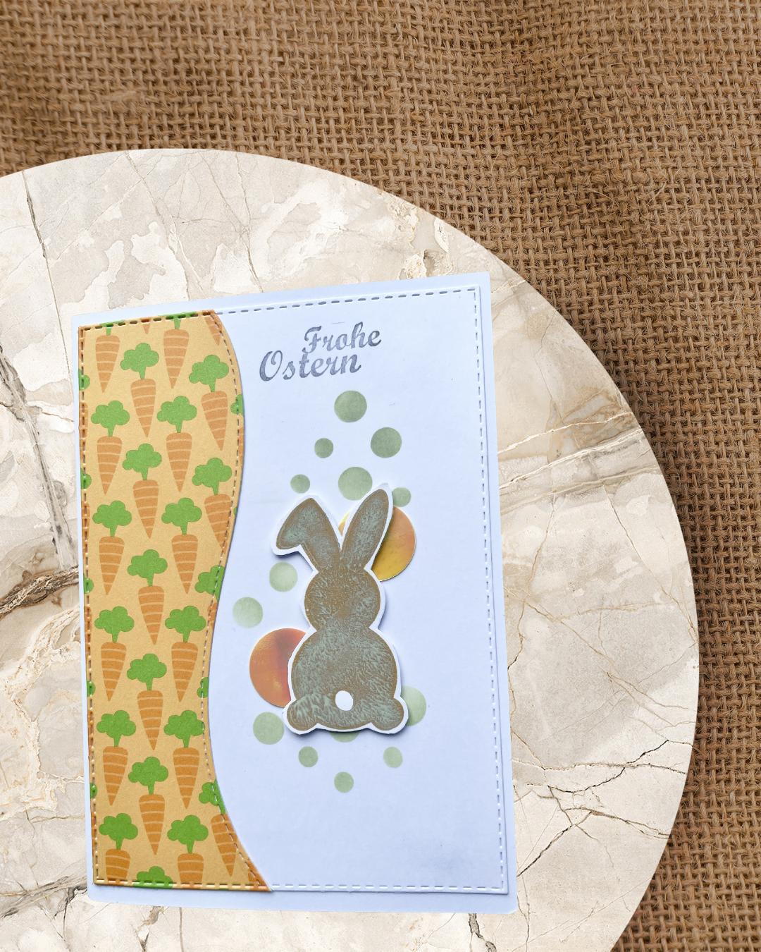 Osterkarte mit Frohe Ostern und Hase