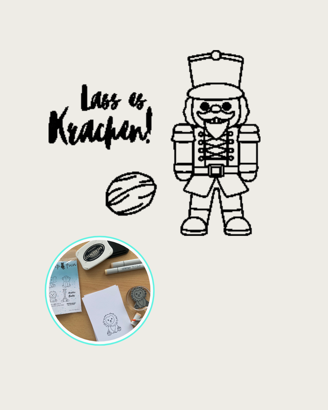 Nussknacker mit Walnuss, Spruch Lass es Krachen