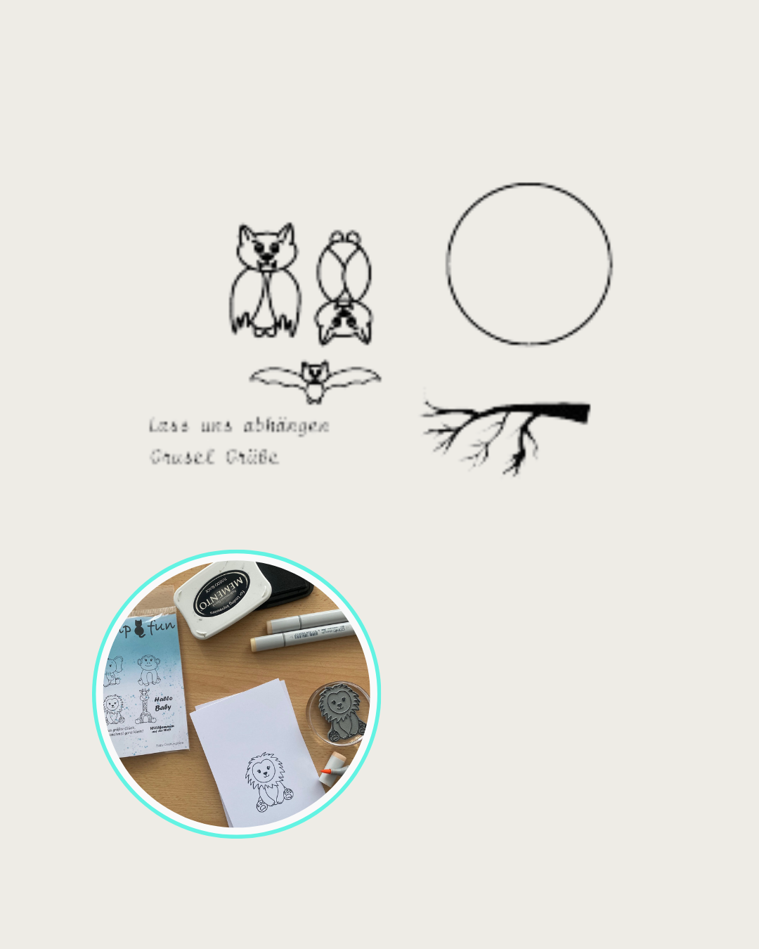 mehrere Fledermaus Stempel, Mond Stempel, Ast Stempel