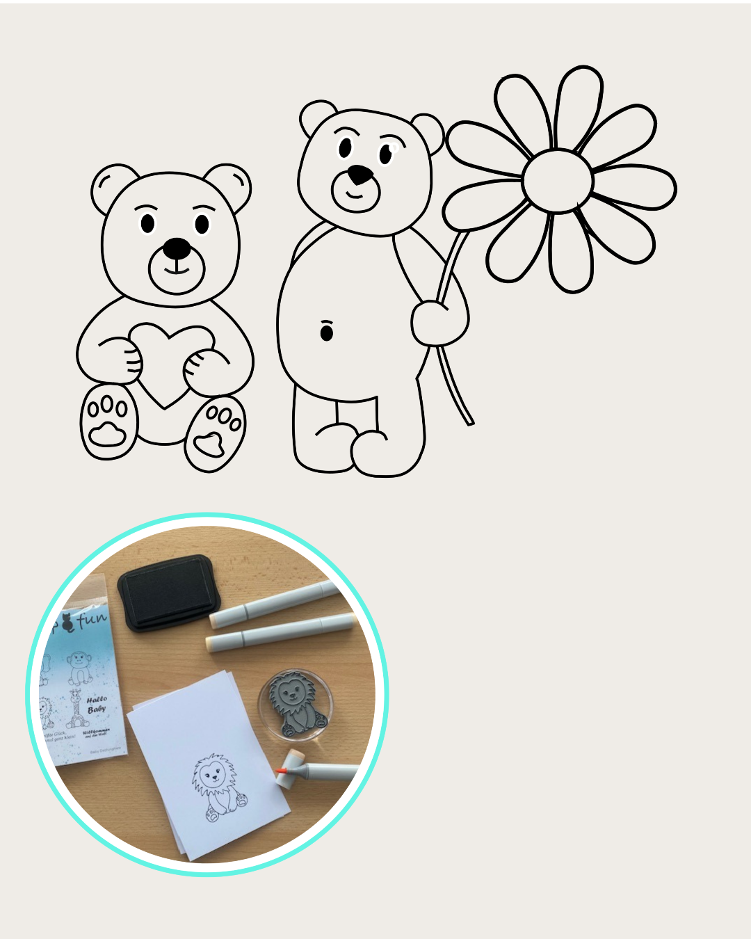 Stempel Bär mit Blume in der Hand und Bär mit Herz in der Hand