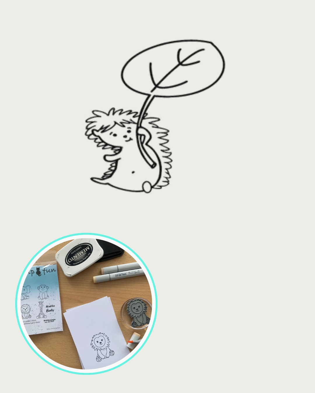 Igel der fliegt mit einem Blatt in der Hand