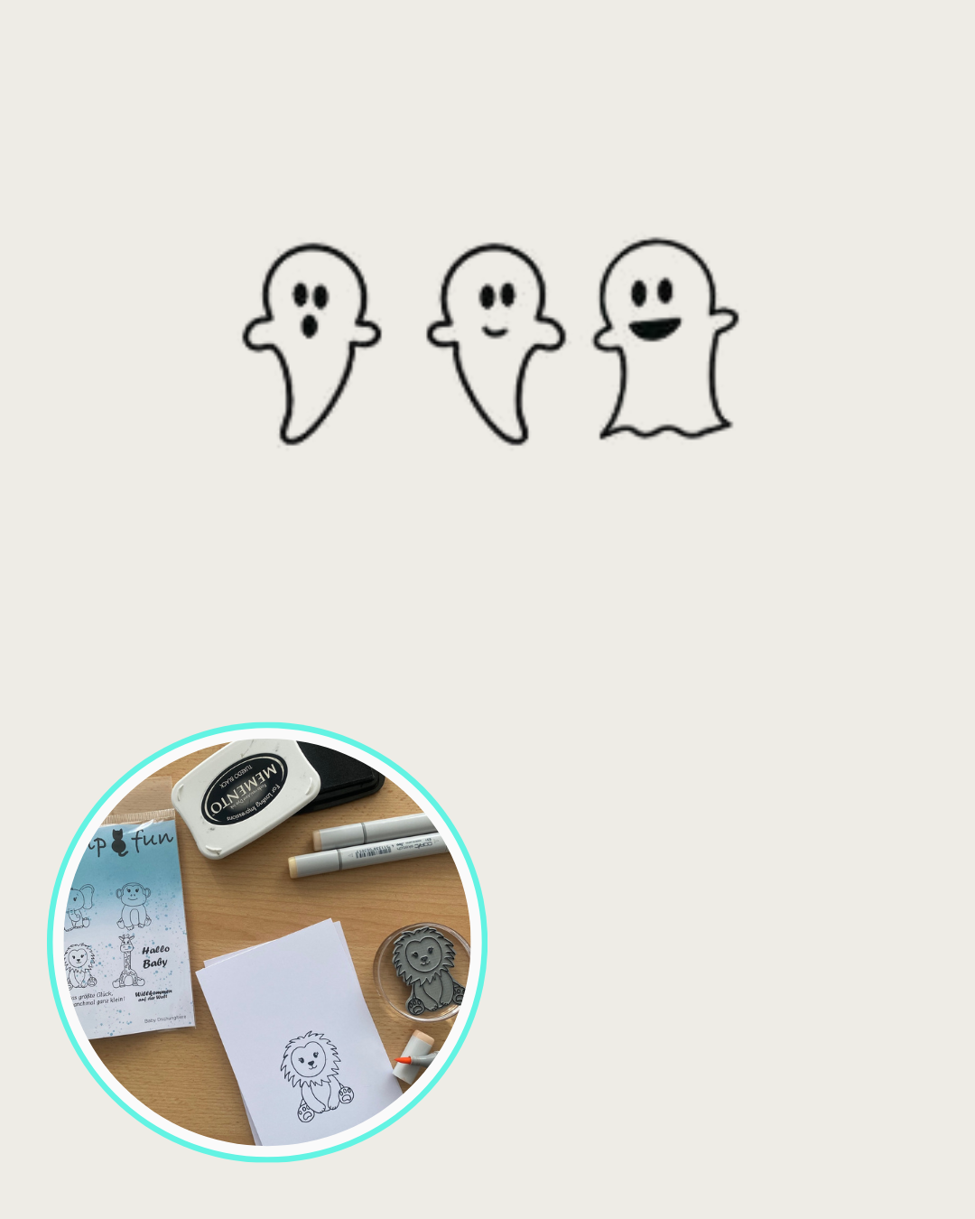 Stempel 3 Geister mit unterschiedlichen Gesichtern