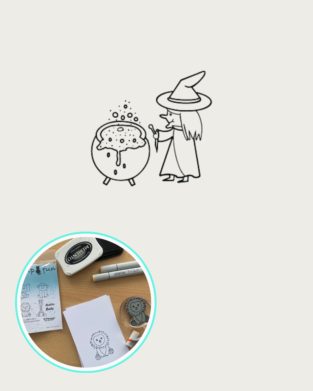 Stempel Hexe mit Kochlöffel und und Kessel