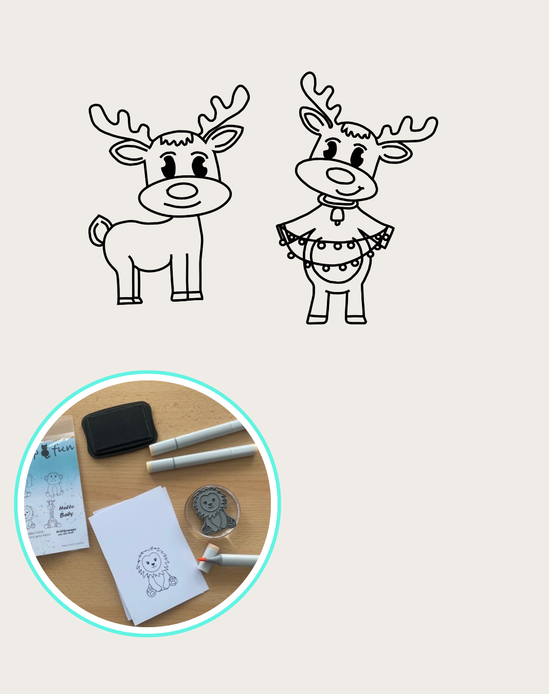 Stempel Rentier stehend, Rentier stehend mit Lichterketter