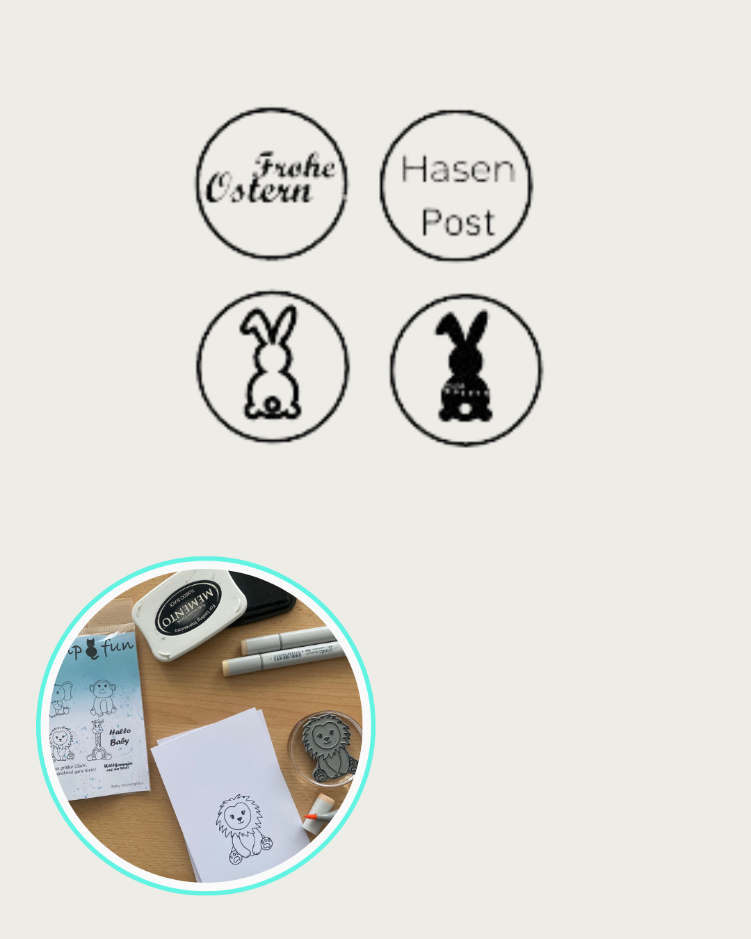 Stempel für Siegelwachs mit Hasenmotiv, Schrift Frohe Ostern, Hasenpost