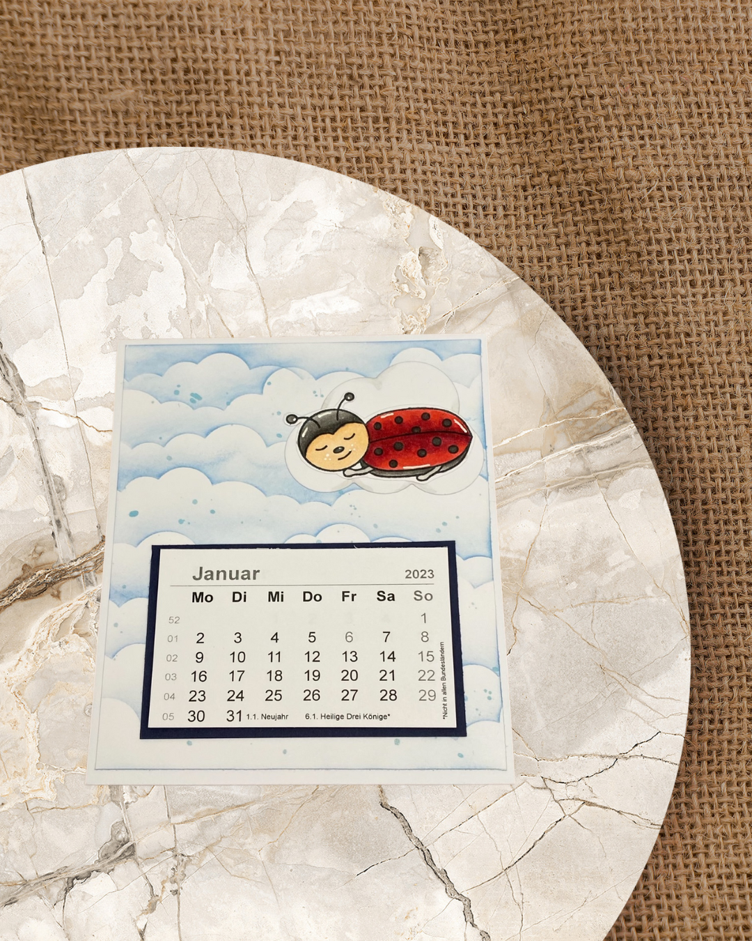 Kalender zum hinstellen mit Marienkäfer