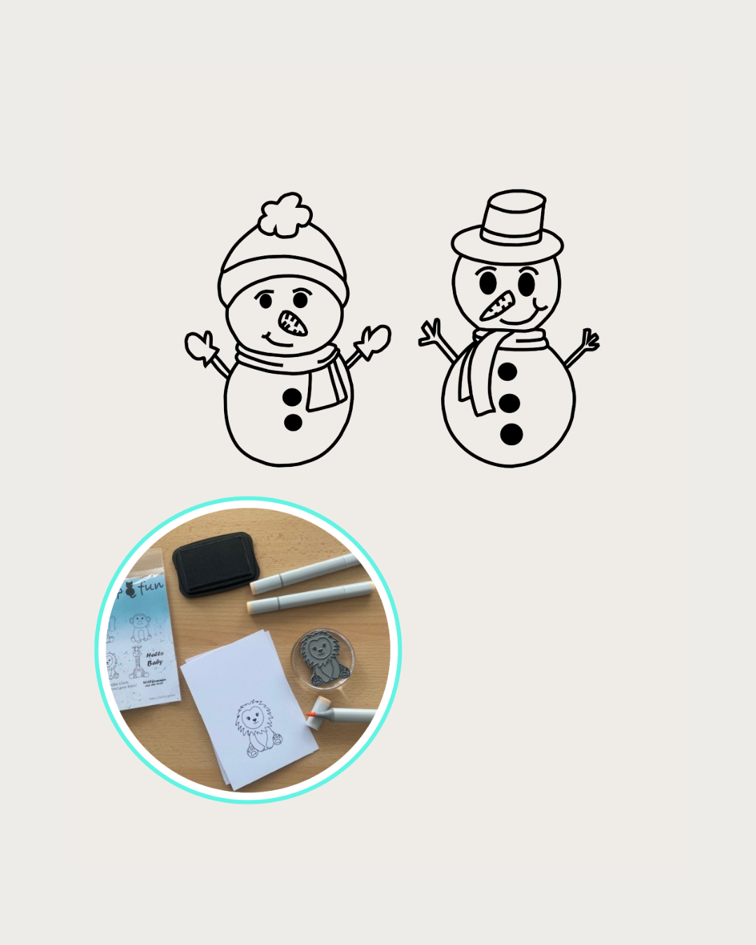 Stempel 2 Schneemänner mit Mütze und Zylinder